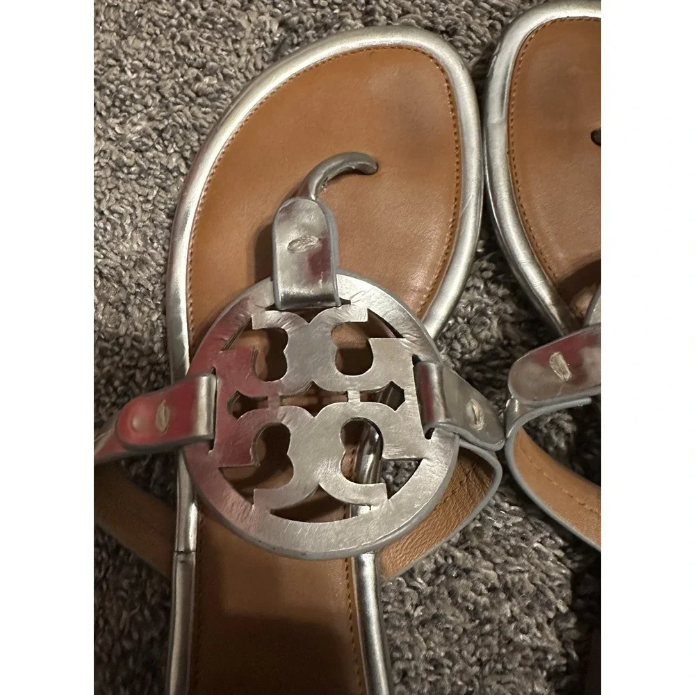 Tory Burch Miller Metallic Silver Leather Sandals - Approx size 7 (10" long) - Picture 8 of 14